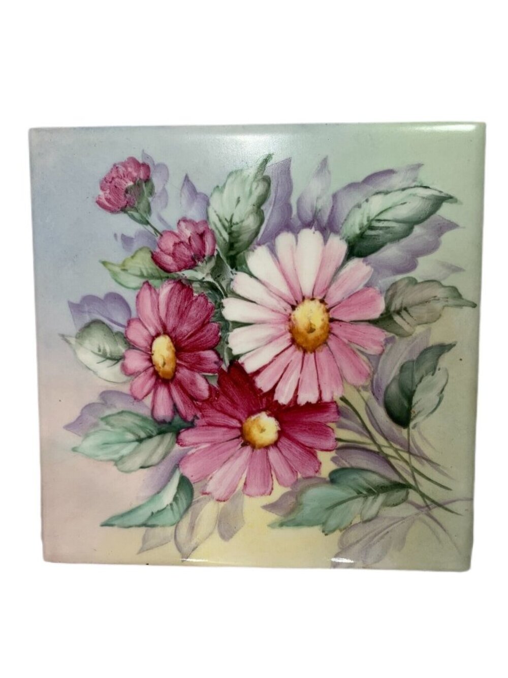 Vtg Wheeling Cushion Ceramic Tile Floral Pottery 6 Inch Square Pink Carnations